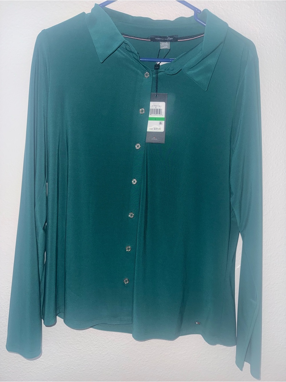 Tommy Hilfiger Teal Green Button-Down Long Sleeve Shirt
